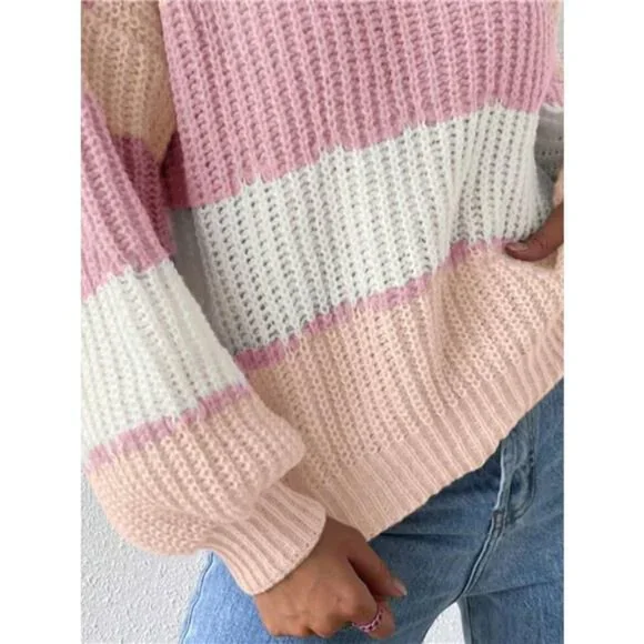 Striped Knit Round Neck Sweater
